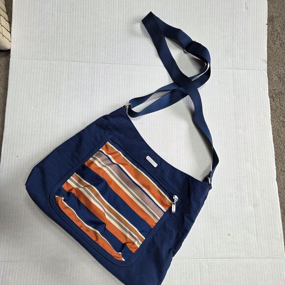 BAGGALLINI Navy Pacific Blue Stripes CROSSBODY SHOULDER BAG Adjustable 14x11" - Picture 5 of 12